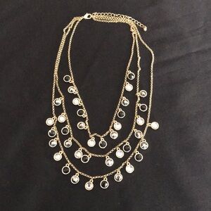 Vintage Gold Tone Tiered Necklace with Bezel Black, Clear & Silver Crystals
